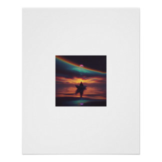 Treibendes Boot Sonnenuntergang Regenbogen Kosmisc Poster