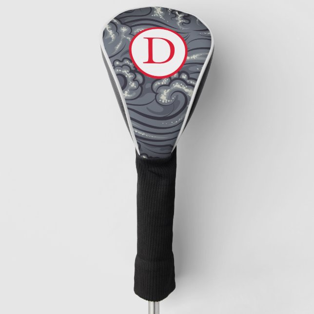 TREIBER GOLF HEAD COVER JAPANESE WAVES DIY INITIAL GOLF HEADCOVER (Vorderseite)