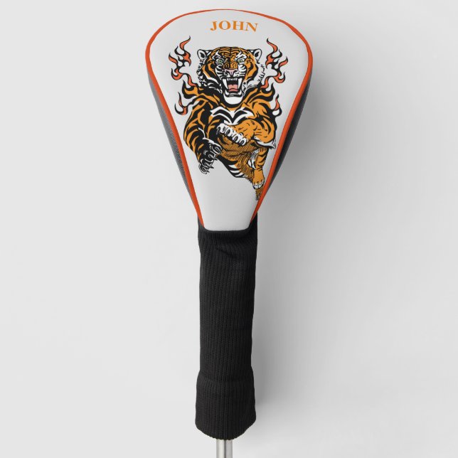 TREIBER GOLF HEAD COVER TIGER IN FLAMES DIY NAME HEADCOVER (Vorderseite)