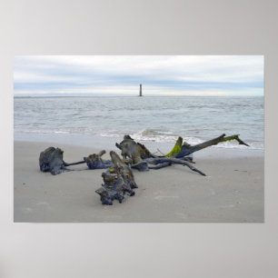 Treibholz, Morris Island Leuchtturm, South Carolin Poster