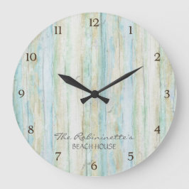 Treibholz-Ozean-Strand-Haus-Küstenküste Große Wanduhr