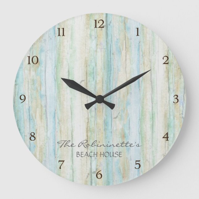 Treibholz-Ozean-Strand-Haus-Küstenküste Große Wanduhr (Vorderseite)