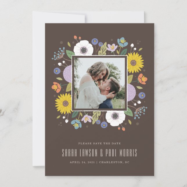 Trellis Blume Rahmen Save the Date - braun (Vorderseite)