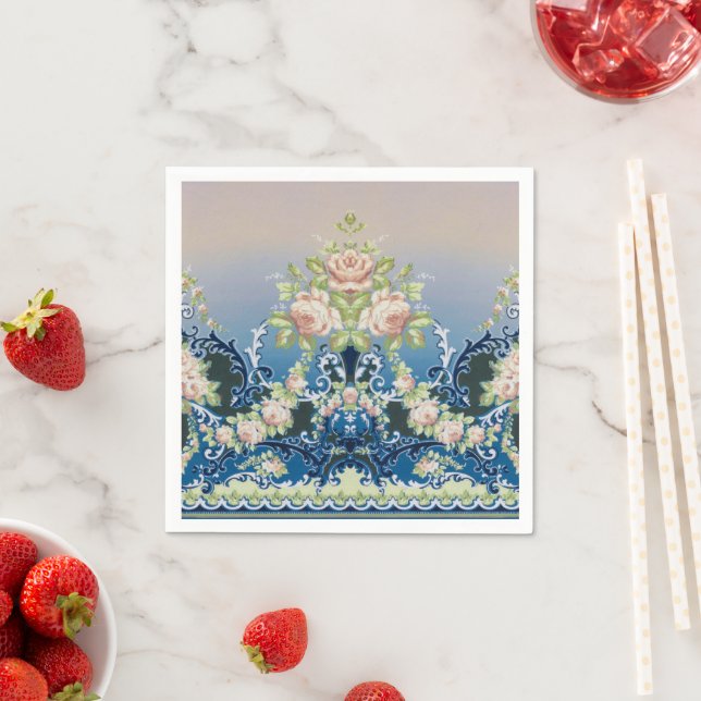 Trellis Midnight Blue Pink White Bouquets Dessert Serviette (Beispiel)