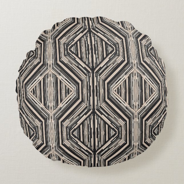 Trellis Moderne Strickplätze und Diamanten Rundes Kissen (Vorderseite)