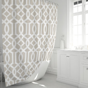 Trellis-Muster in Beige und Weiß Duschvorhang