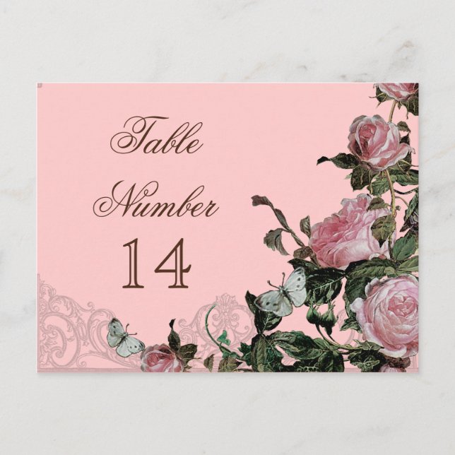 Trellis Rose Vintag - Empfang Tischnummer Card (Vorderseite)