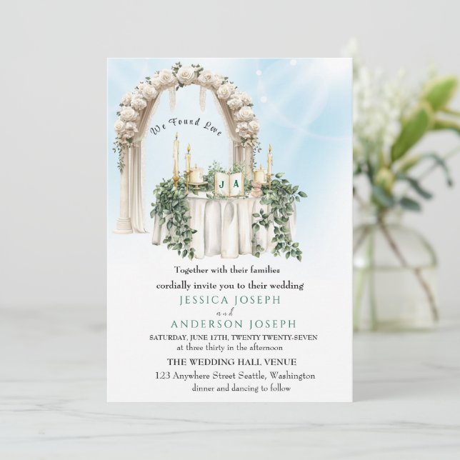 Trenby Stylish Green Wedding Blume Door Einladung (Stehend Vorderseite)