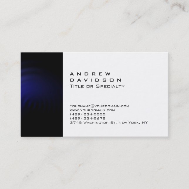 Trend Black Blue White Schlicht Stylish Business C Visitenkarte (Vorderseite)