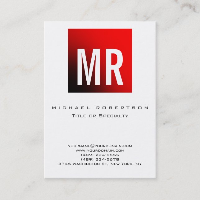 Trend Bold Schriftartes Monogram White Red Busines Visitenkarte (Vorderseite)