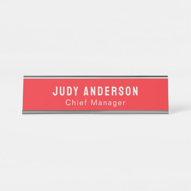 Trend Bright Red Professional Plain Modern Elegant Schreibtischnamensplakette (Vorderseite )