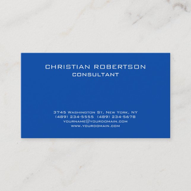 Trend Cobalt Blue White Beruflich Business Card Visitenkarte (Vorderseite)
