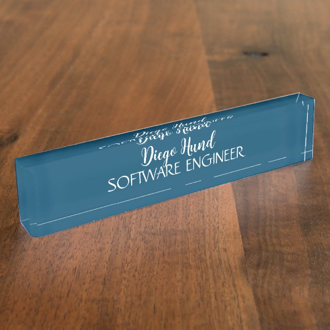 Trend Color Aquamarin Blue Desk Name Plakat Namensplakette (Seite)