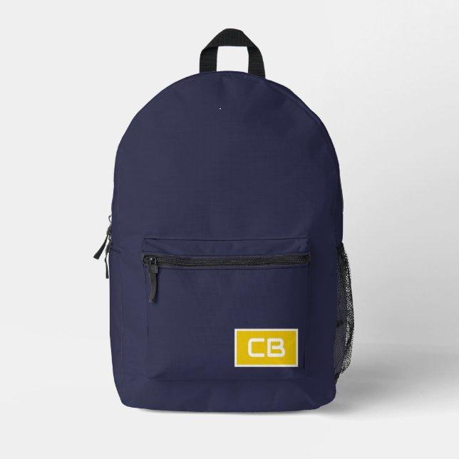 Trend Color Navy Blue Monogram Printed Backpack Bedruckter Rucksack (Vorderseite)