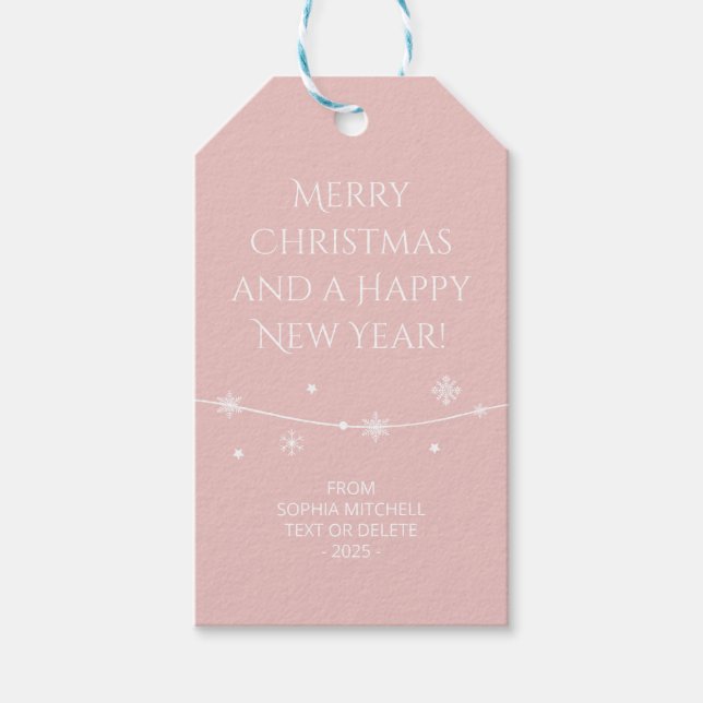 Trend Farbe - Light Pink Snowflake Geschenktasten Geschenkanhänger (Vorderseite)
