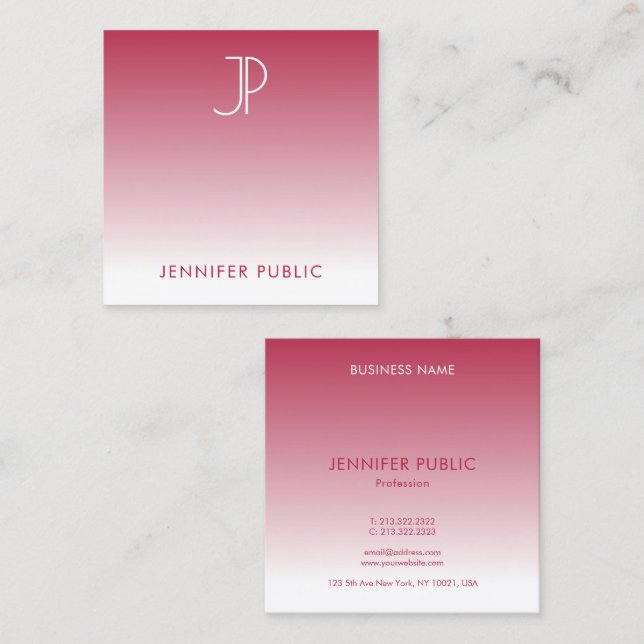 Trend Farbe Viva Magenta Monogramm erste Quadratische Visitenkarte (Vorne/Hinten)