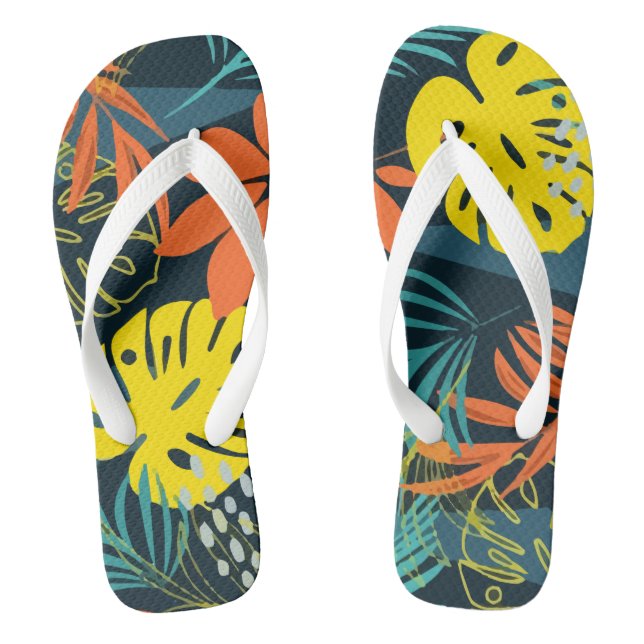 Trend Farbenfrohe tropische Blätter Pflanze Blau Flip Flops (Fußbett)