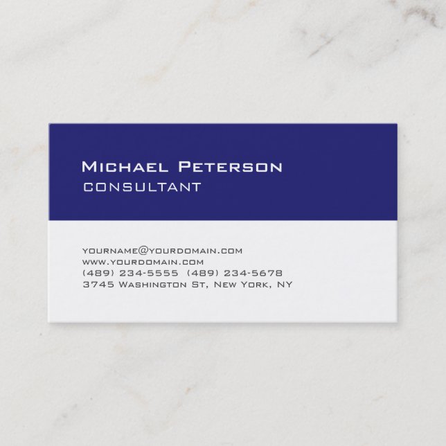 Trend Midnight Blue White Consultant Business Card Visitenkarte (Vorderseite)