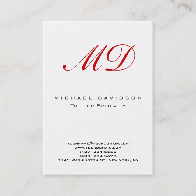Trend Monogram White Calligraphy Red Business Card Visitenkarte (Vorderseite)