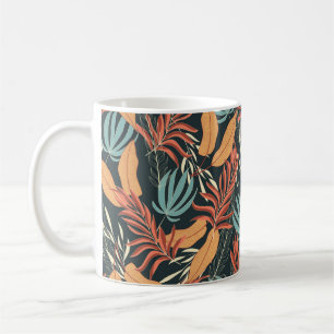 Trend nahtlos tropisches Muster mit hellgelb Kaffeetasse