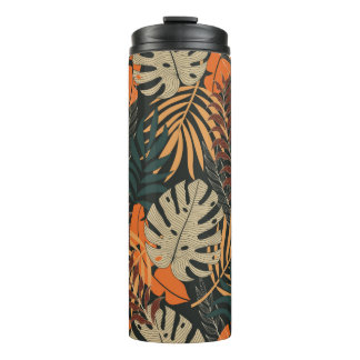 Trend nahtlos tropisches Muster mit hellorangefarb Thermosbecher
