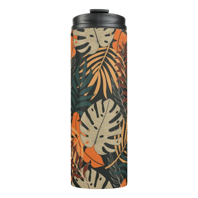 Trend nahtlos tropisches Muster mit hellorangefarb Thermosbecher (Vorderseite)