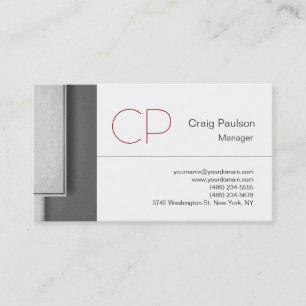 Trend Red Gray Strip White Monogram Business Card Visitenkarte