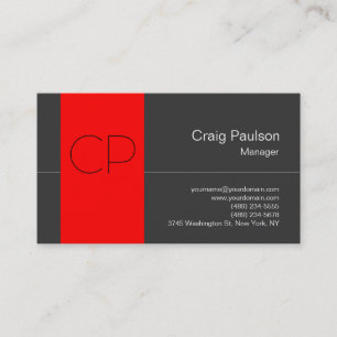 Trend Red Stripe Dark Gray Monogram Business Card Visitenkarte