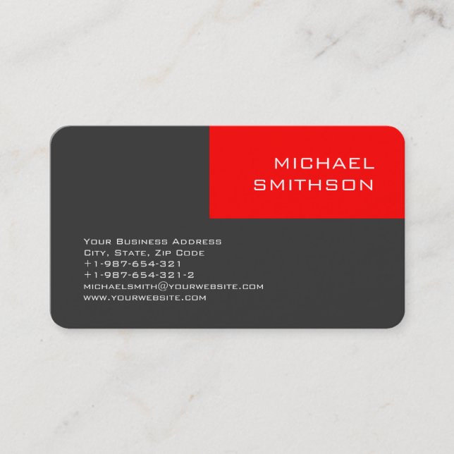 Trend Rounded Corner Red Strip Gray Business Card Visitenkarte (Vorderseite)