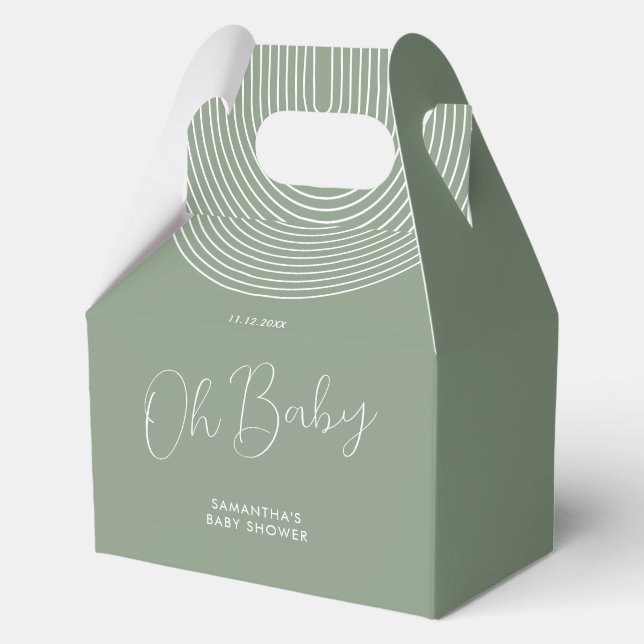 Trend Sage Green Baby Shower Script Geschenkschachtel (Vorderseite)
