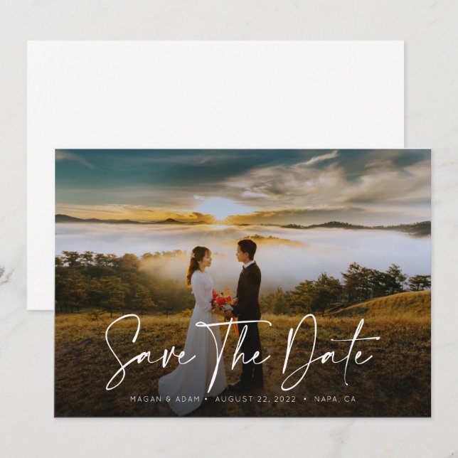 Trend Stilvolle Kalligraphie mit Foto Save the Dat Save The Date (Vorne/Hinten)