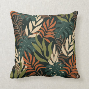 Trend Tropical Pattern Orange Weiße Pflanze Blät Kissen