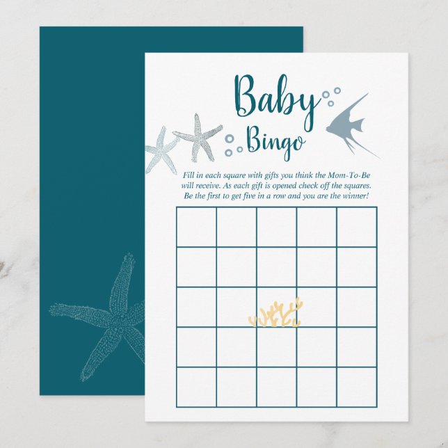 Trend unter dem Sea Baby Shower Bingo Einladung (Vorne/Hinten)