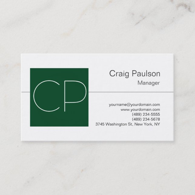 Trend White Up Forest Green Monogram Carte de visi (Devant)