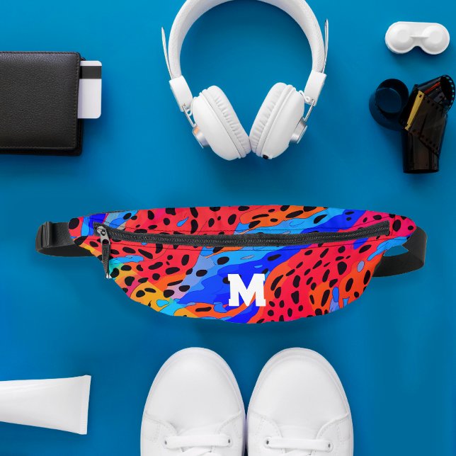 TrendAbstrakt Blue Red Animal Print Monogram Bauchtasche (Von Creator hochgeladen)