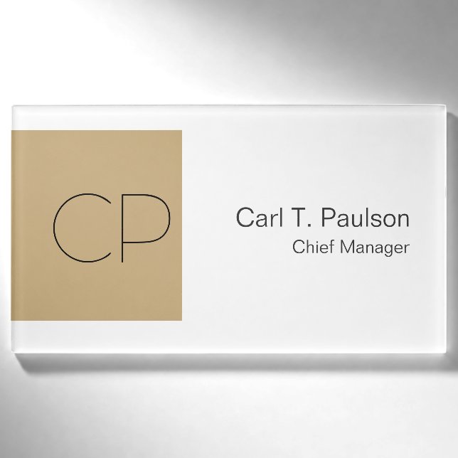 Trendbeige Minimalistische Monogram erstellen Namenschild (Vorderseite)