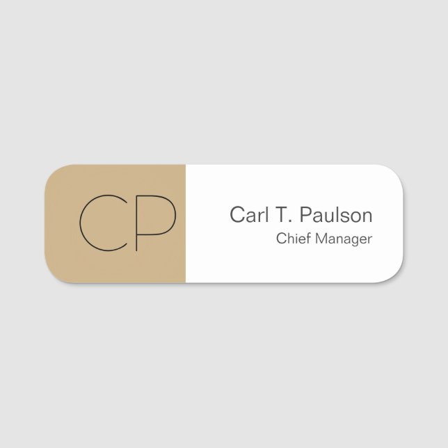 Trendbeige Minimalistische Monogram erstellen Namensschild (Vorderseite)