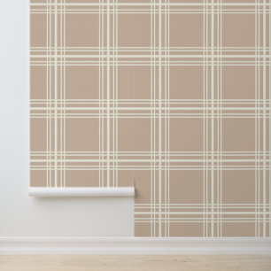 Trendbeige mit Elfenbein-White-Grid-Linien Tapete