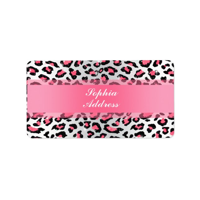 Trendblase-Gummi rosa Leoparden Tierdruck Adressaufkleber (Vorne)