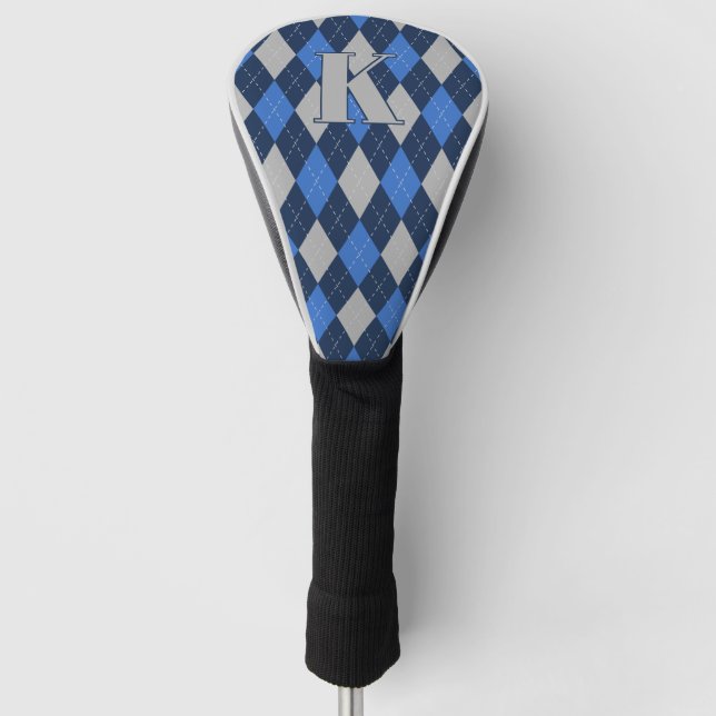 Trendblau auf blauem Raute-Muster Modernes Monogra Golf Headcover (Vorderseite)