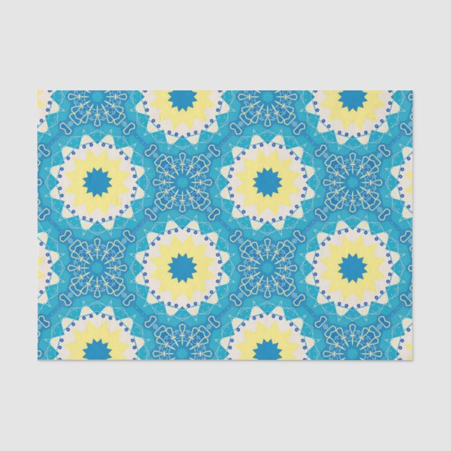 Trendblau-gelb-geometrisches Muster Seidenpapier (Vorderseite)