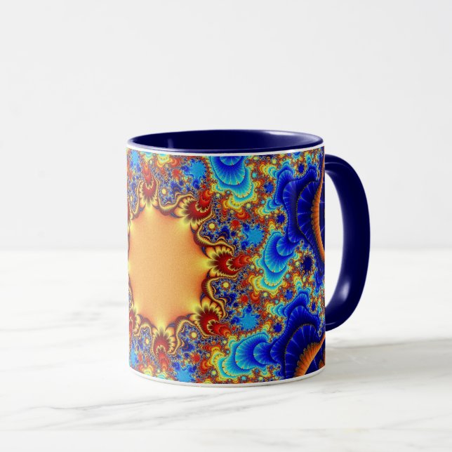 Trendblau, orange und gelb tasse (VorderseiteRechts)