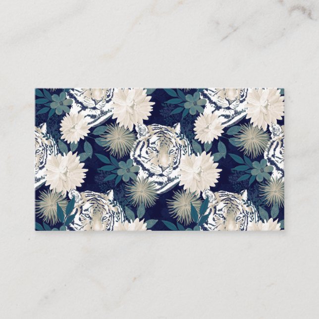 Trendblau Tiger Animal Watercolor Blumendesign Visitenkarte (Vorderseite)