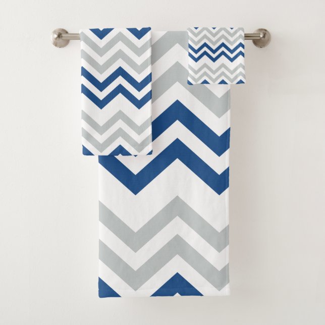 Trendblau und grau Zickzack Badhandtuch Set (Insitu)