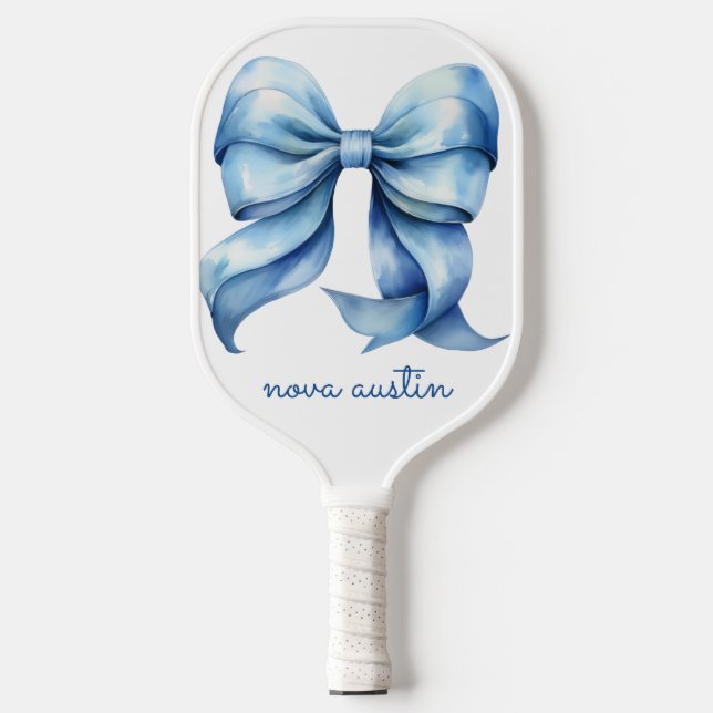 Trendblauer Bow Personalisiert mit Name Monogram Pickleball Schläger (Vorderseite)