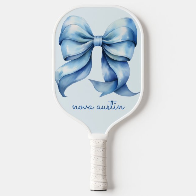 Trendblauer Bow Personalisiert mit Name Monogram Pickleball Schläger (Vorderseite)