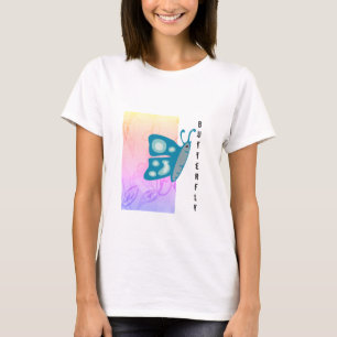 Trendblauer Schmetterling mit Muster Abstrakt T-Shirt
