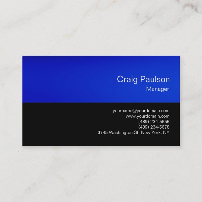 TrendBlue Black Chic Moderne Business Card Visitenkarte (Vorderseite)