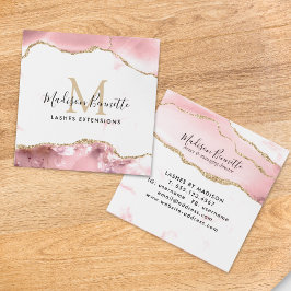 Trendblush Pink Gold Glitzer Agate Monogram Quadratische Visitenkarte