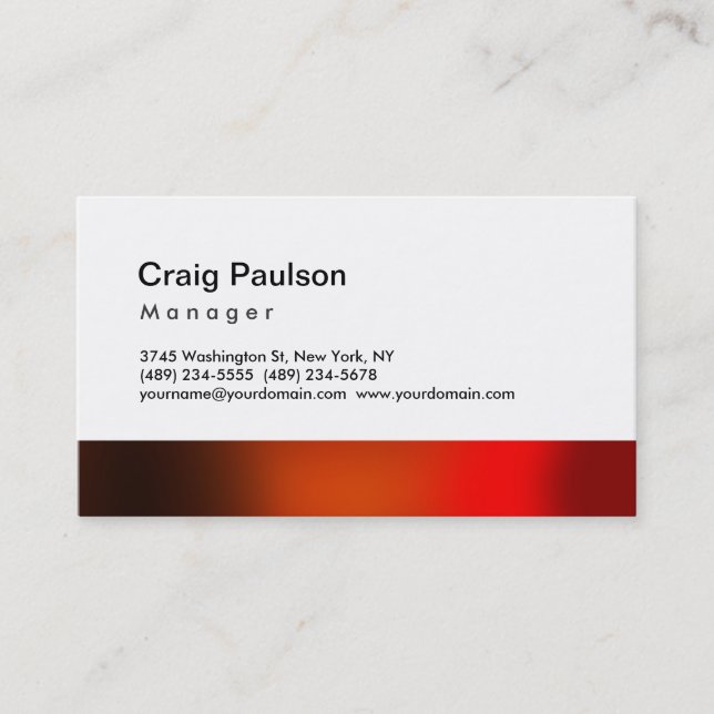 Trendbraune Red Orange Manager Business Card Visitenkarte (Vorderseite)